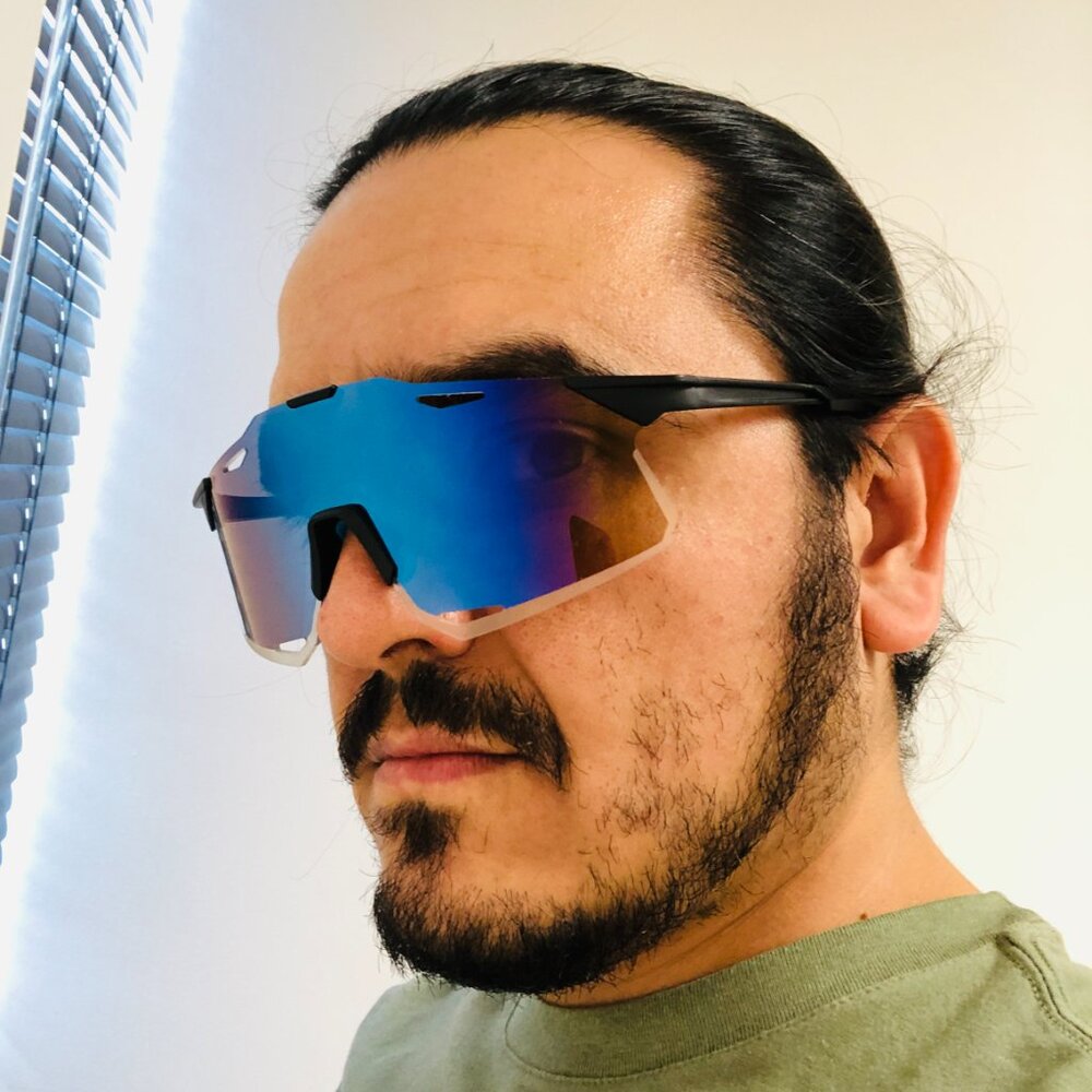 Sport Men‎ Sunglasses Blue Mirror Single One Piece Lens Oversize Wrap Around UV